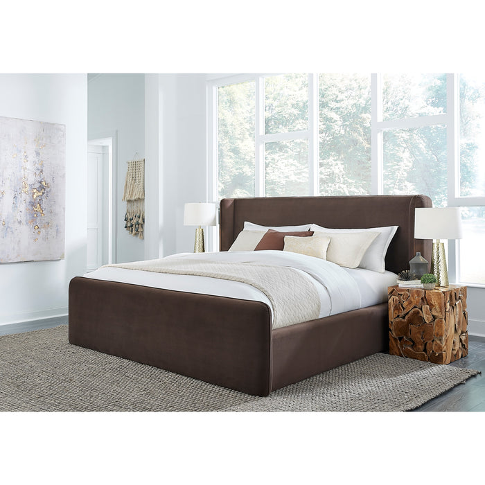 Modus Furniture Bacall Velvet Upholstered Wingback Platform Bed in Cola  PCRJH  Image 2