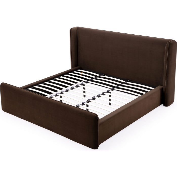 Modus Furniture Bacall Velvet Upholstered Wingback Platform Bed in Cola  PCRJH  Image 7