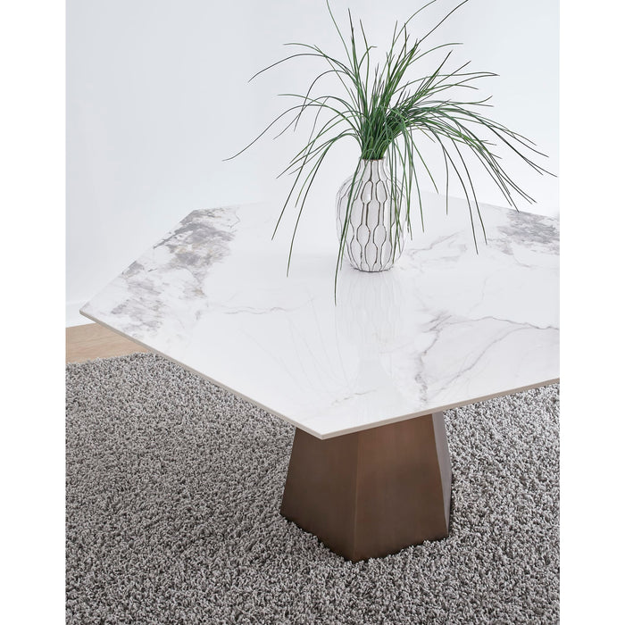 Modus Balos Stone Top Hexagonal Dining Table in Chanelle and Bronze Image 2