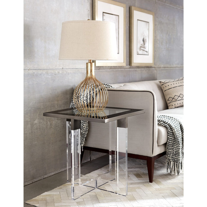 Modus Bastian End Table in Clear Acrylic and Gunmetal Polished Stainless Steel Main Image