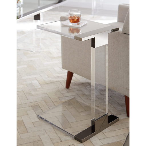 Modus Bastian Small End Table in Clear Acrylic and Gunmetal Polished Stainless Steel Main Image