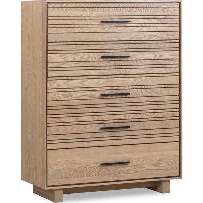 Modus Furniture Batten Five Drawer Slatted Chest in Blonde Oak 655450418556 NERM84 Image 3