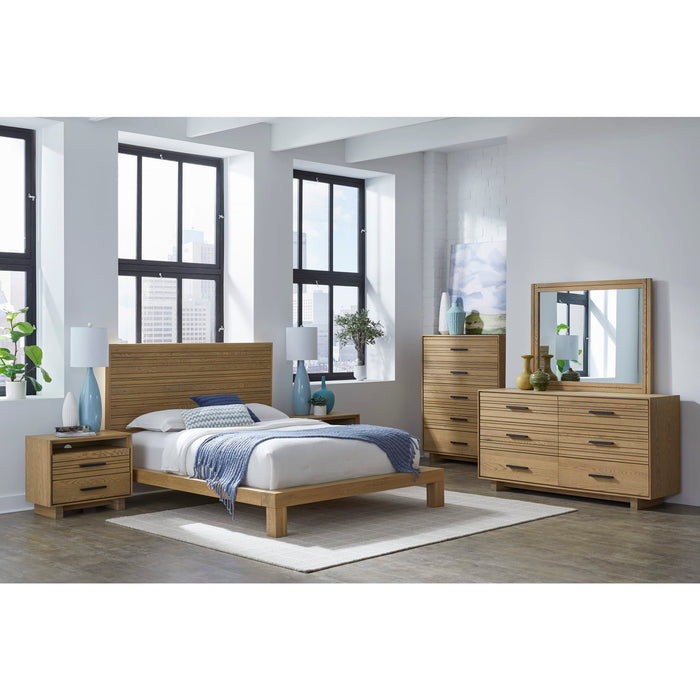 Modus Batten Solid Wood and Mirrored Glass Wall or Dresser Mirror in Blonde Oak Image 3