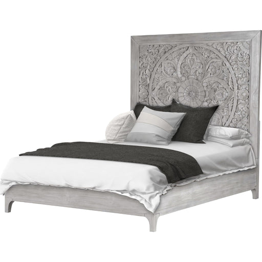 Modus Furniture Boho Chic Carved Platform Bed in Washed White  1JQ9H  Image 4