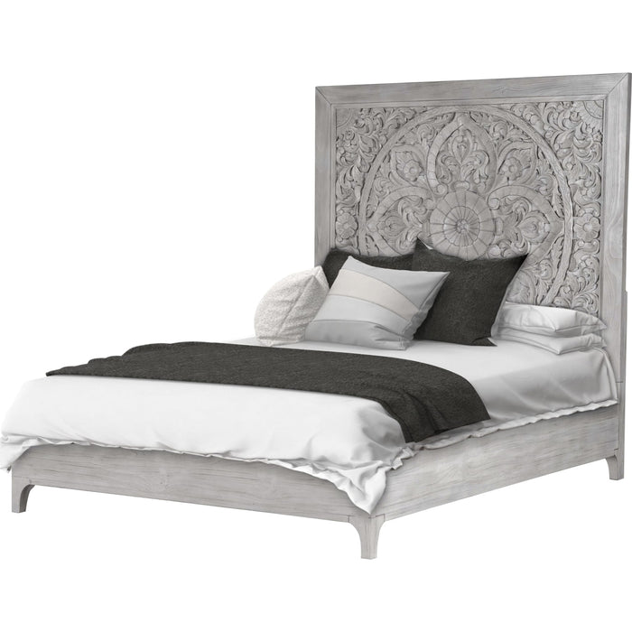 Modus Furniture Boho Chic Carved Platform Bed in Washed White  1JQ9H  Image 4