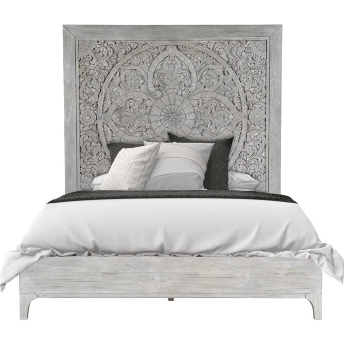 Modus Furniture Boho Chic Carved Platform Bed in Washed White  1JQ9H  Image 5