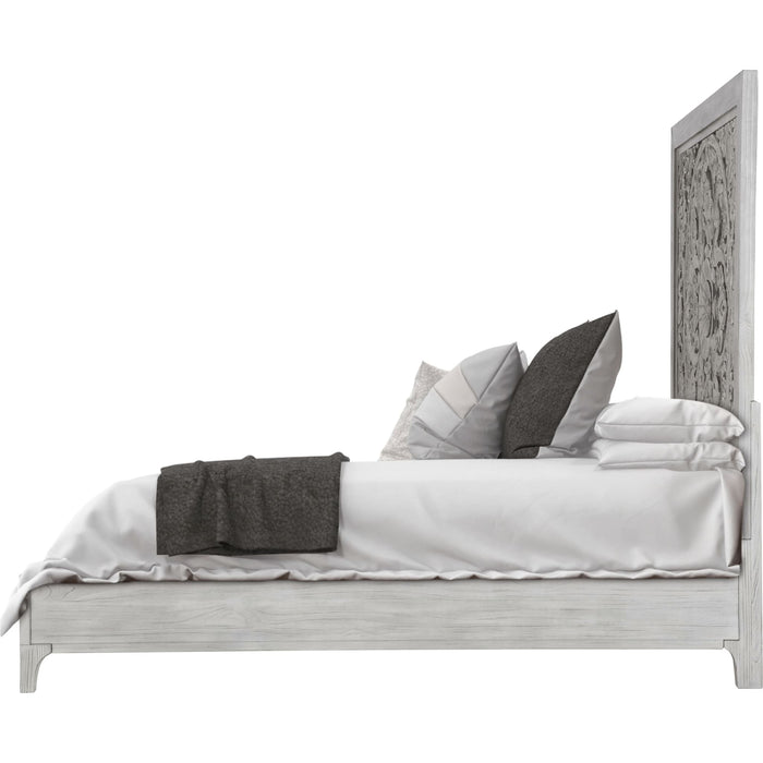 Modus Furniture Boho Chic Carved Platform Bed in Washed White  1JQ9H  Image 6