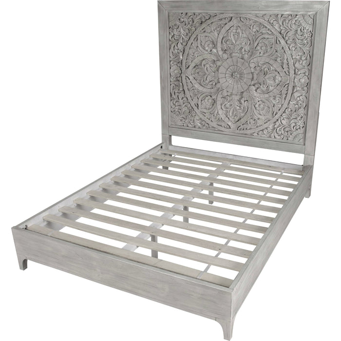 Modus Furniture Boho Chic Carved Platform Bed in Washed White  1JQ9H  Image 7