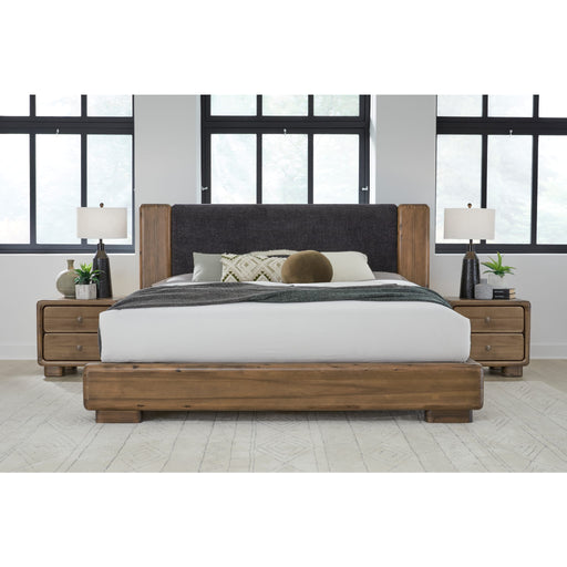 Modus Furniture Boka Chenille Upholstered Acacia Wood Platform Bed in Black and Impala  TVXUH  Image 1