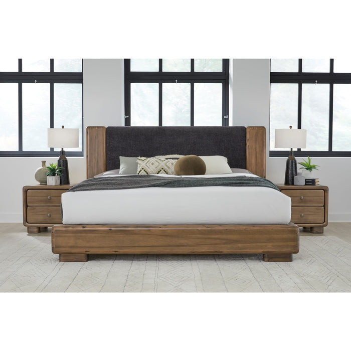 Modus Furniture Boka Chenille Upholstered Acacia Wood Platform Bed in Black and Impala  TVXUH  Image 1