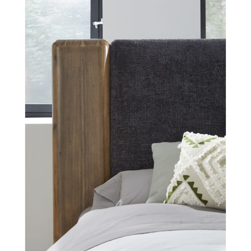 Modus Furniture Boka Chenille Upholstered Acacia Wood Platform Bed in Black and Impala  TVXUH  Image 2