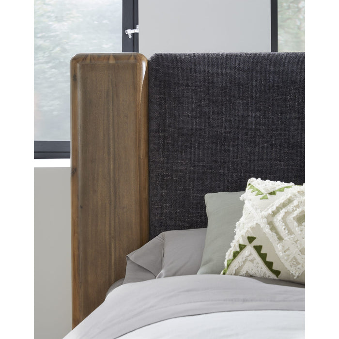Modus Furniture Boka Chenille Upholstered Acacia Wood Platform Bed in Black and Impala  TVXUH  Image 2