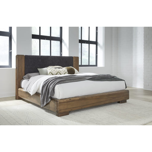 Modus Furniture Boka Chenille Upholstered Acacia Wood Platform Bed in Black and Impala  TVXUH  Main Image