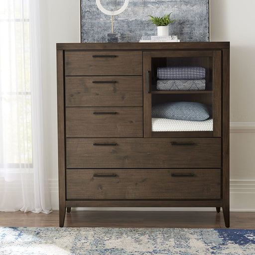 Modus Furniture Boracay Five Drawer One Door Walnut Sweater Chest in Wild Oats Brown (2024) 655450431463 LWY686A Main Image
