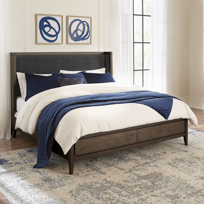 Modus Furniture Boracay Upholstered Wingback Storage Bed in Wild Oats Brown  LWY6H  Main Image