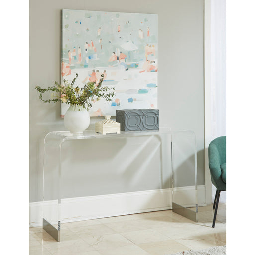 Modus Bowie Console Table in Clear Acrylic and Brushed Stainless Steel Main Image