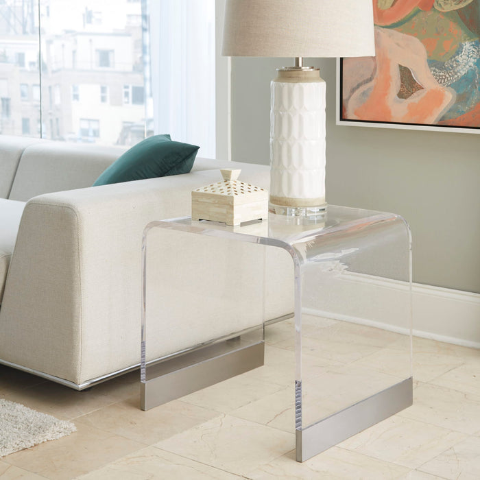 Modus Bowie End Table in Clear Acrylic and Brushed Stainless Steel Main Image