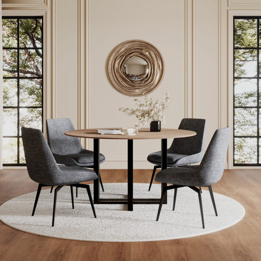 Modus Furniture CEO Wood Pattern Round Sintered Stone Dining Table in Gunmetal and Washed Oak 655450477379 JKCV61SSLW54 Image 4