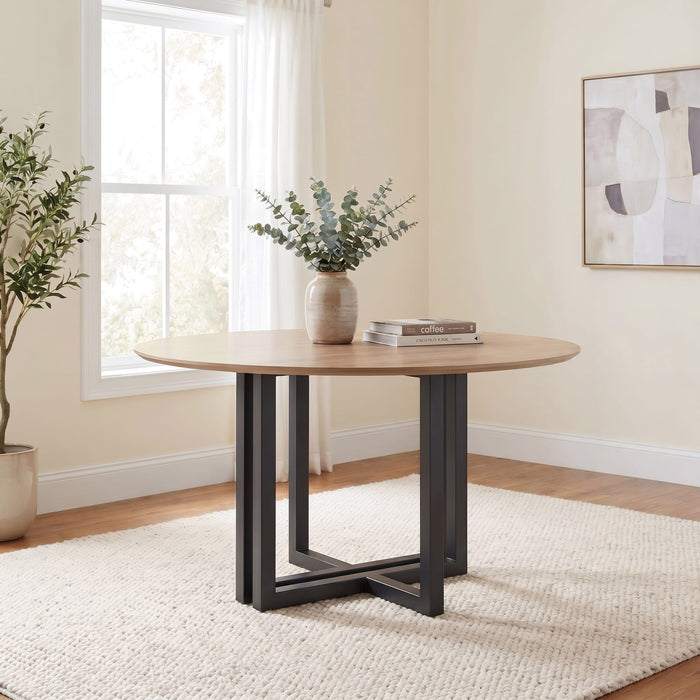 Modus Furniture CEO Wood Pattern Round Sintered Stone Dining Table in Gunmetal and Washed Oak 655450477379 JKCV61SSLW54 Main Image