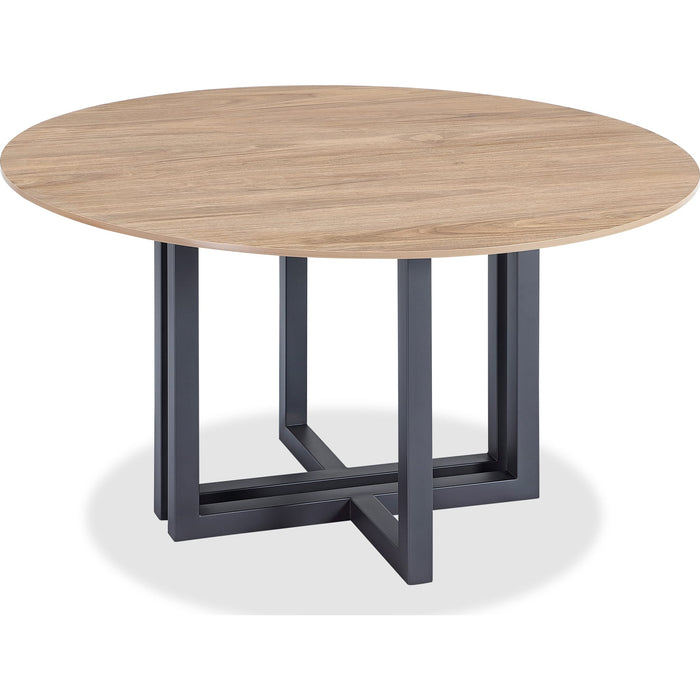 Modus Furniture CEO Wood Pattern Round Sintered Stone Dining Table in Gunmetal and Washed Oak 655450477379 JKCV61SSLW54 Main Image