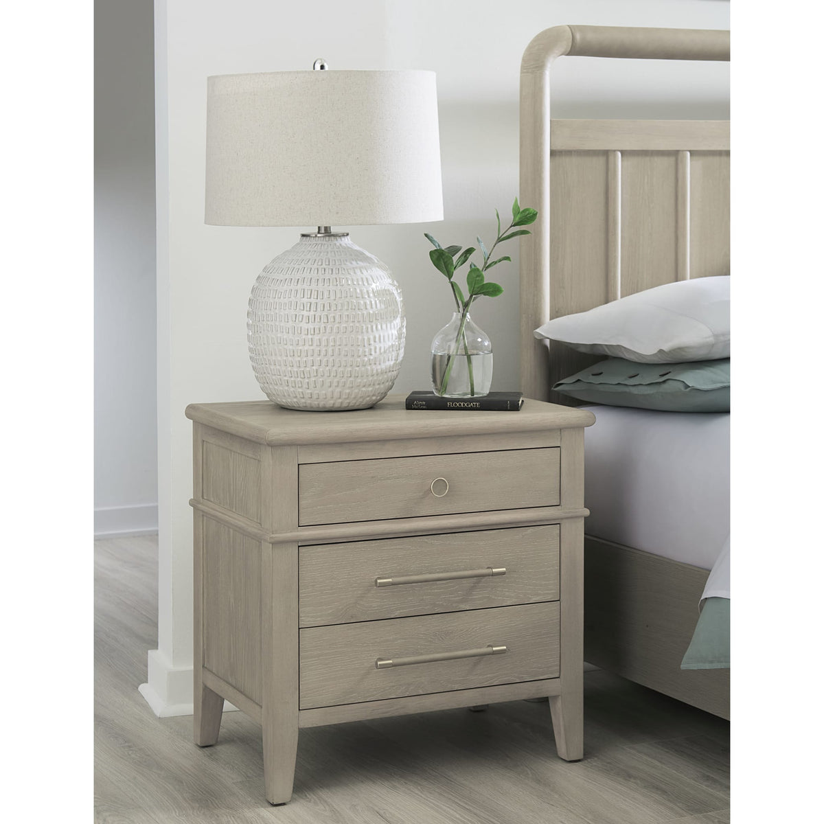 Camden Three Drawer Oak Wood Nightstand in Chai — Modus Furniture