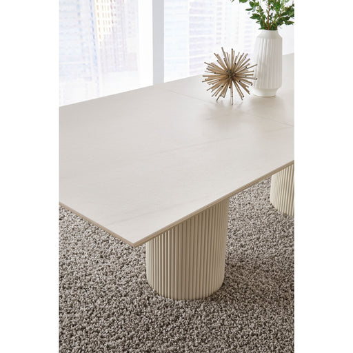 Modus Furniture Cannon Stone Top Double Pedestal Extension Dining Table with Ivory Wood Base 655450423147 PWSV60 Image 1