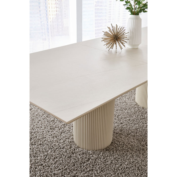 Modus Furniture Cannon Stone Top Double Pedestal Extension Dining Table with Ivory Wood Base 655450423147 PWSV60 Image 1