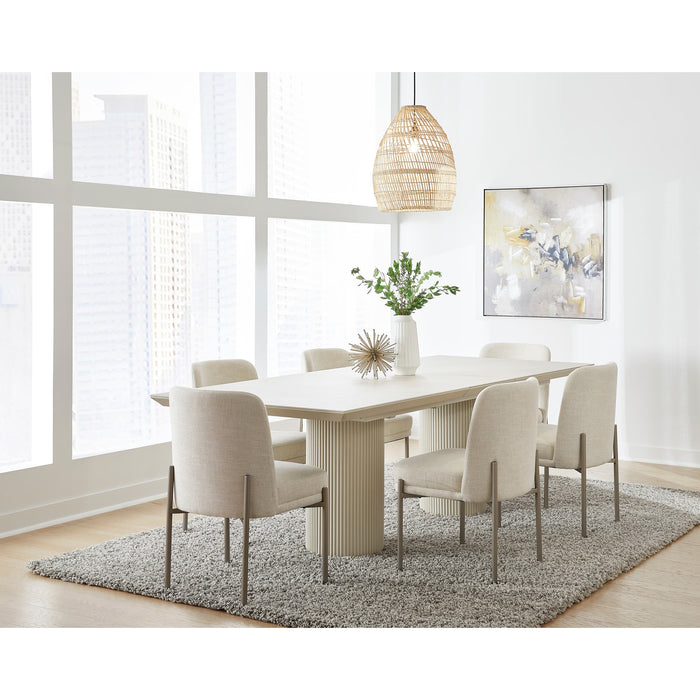 Modus Furniture Cannon Stone Top Double Pedestal Extension Dining Table with Ivory Wood Base 655450423147 PWSV60 Image 3