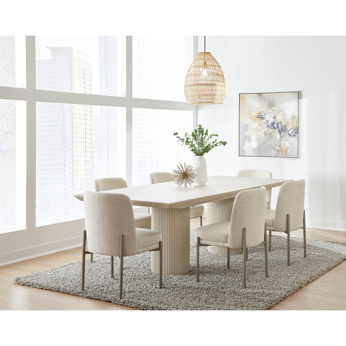 Modus Cannon Stone Top Double Pedestal Extension Dining Table with Ivory Wood Base Image 3
