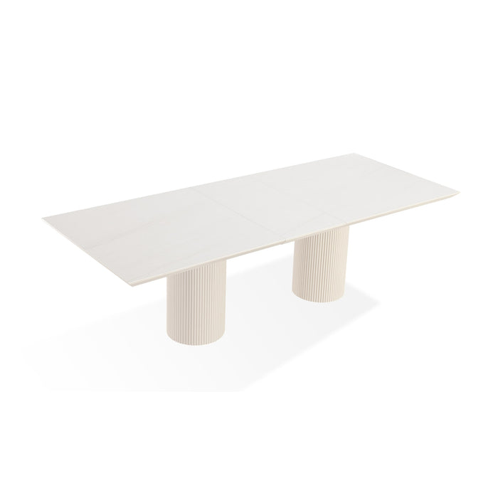 Modus Cannon Stone Top Double Pedestal Extension Dining Table with Ivory Wood Base Image 4