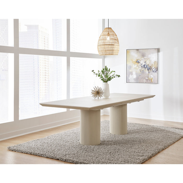 Modus Furniture Cannon Stone Top Double Pedestal Extension Dining Table with Ivory Wood Base 655450423147 PWSV60 Main Image