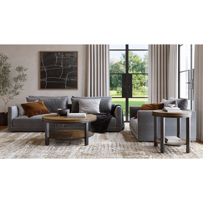 Modus Canyon Solid Wood and Metal Round Coffee Table in Washed Grey Image 1