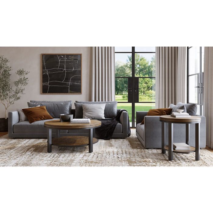 Modus Furniture Canyon Solid Wood and Metal Round Coffee Table in Washed Grey 655450218156 AE8721 Image 1
