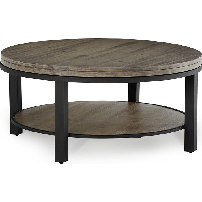 Modus Furniture Canyon Solid Wood and Metal Round Coffee Table in Washed Grey 655450218156 AE8721 Image 2