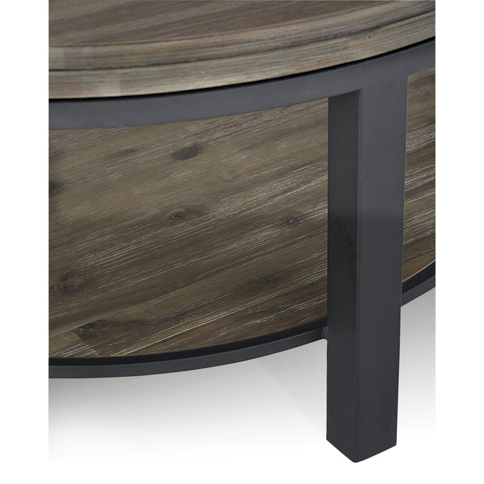 Modus Canyon Solid Wood and Metal Round Coffee Table in Washed Grey Image 3