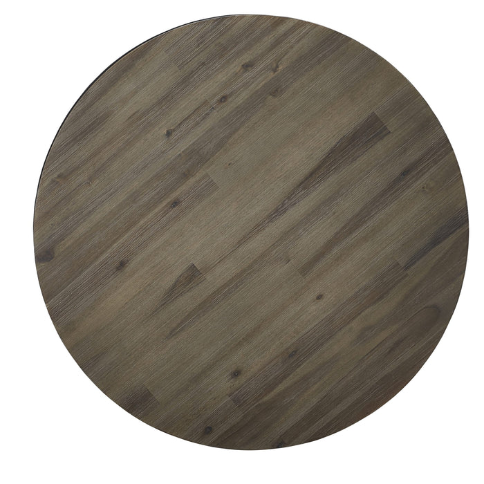Modus Canyon Solid Wood and Metal Round Coffee Table in Washed Grey Image 4