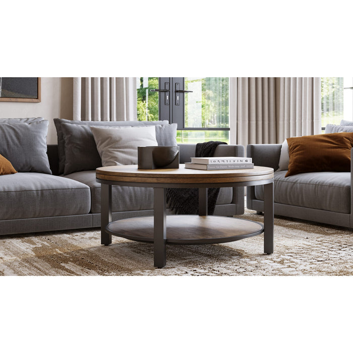 Modus Furniture Canyon Solid Wood and Metal Round Coffee Table in Washed Grey 655450218156 AE8721 Main Image