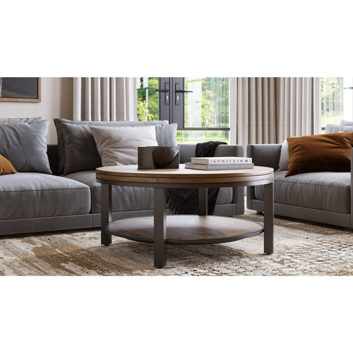 Modus Canyon Solid Wood and Metal Round Coffee Table in Washed Grey Main Image