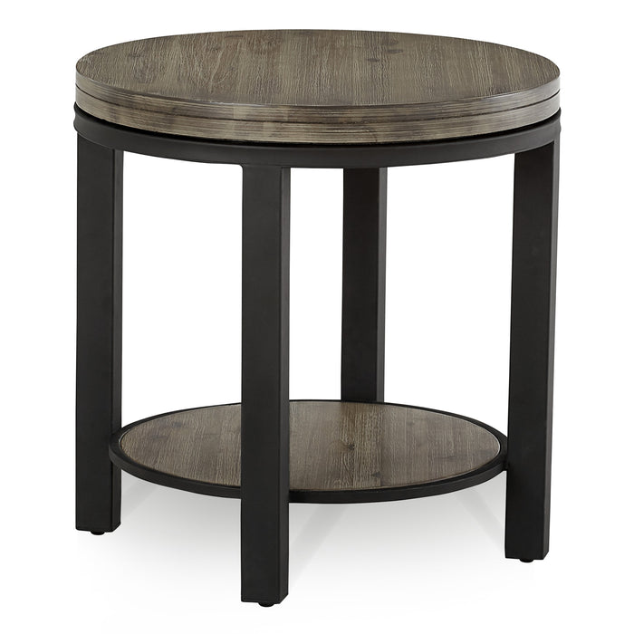 Modus Canyon Solid Wood and Metal Round End Table in Washed Grey Image 2