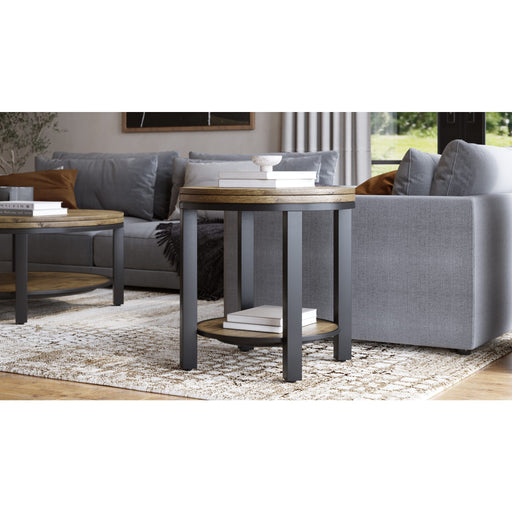 Modus Canyon Solid Wood and Metal Round End Table in Washed Grey Main Image