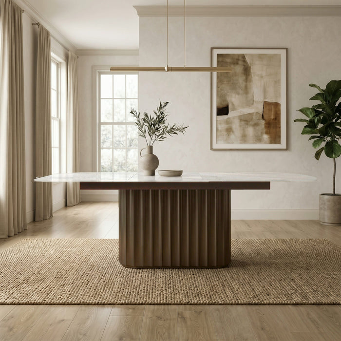 Modus Furniture Conway Sintered Stone Top Wood Base Dining Table with Self storing Leaf in Vintage Bronze 655450503535 WW3H60 Main Image
