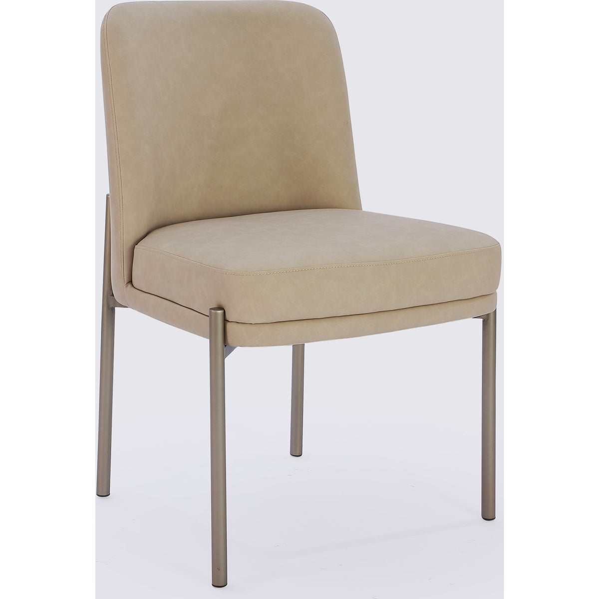 Dion Upholstered Dining Chair in Camel Synthetic Leather and Brushed