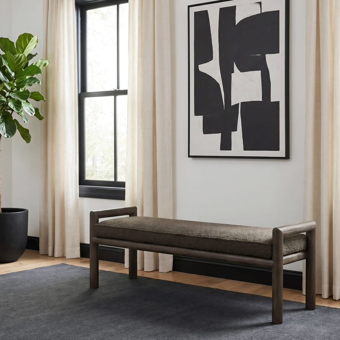 Modus Furniture Dorsey Boucle Upholstered Wooden Bench in Basalt Grey and Pumpernickel 655450430084 NSU588 Main Image