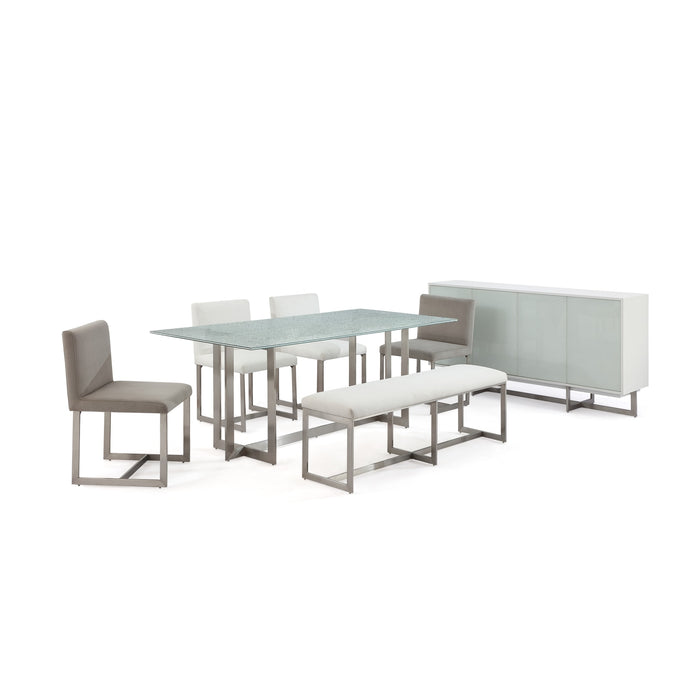 Modus Eliza Upholstered Dining Bench in Pearl and Brushed Stainless SteelImage 6
