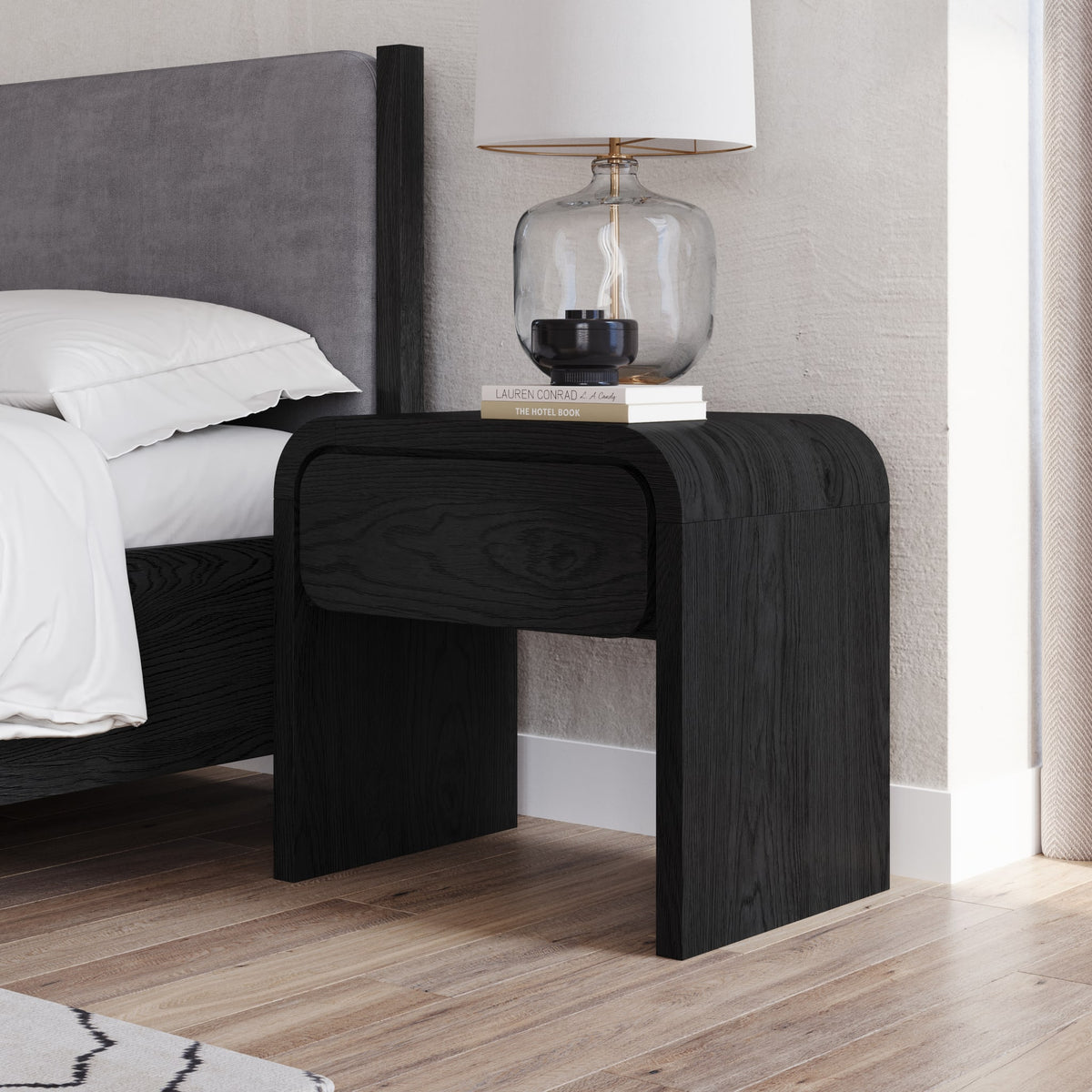 Elora One Drawer Nightstand in Jet Black Ash Modus Furniture