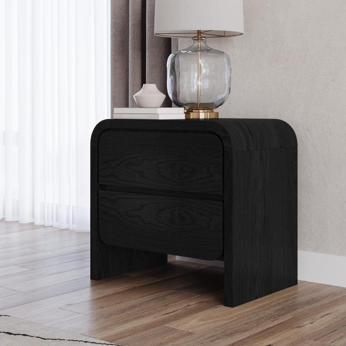 Modus Furniture Elora Two Drawer Nightstand in Jet Black Ash 655450415692 PRKS81B Main Image