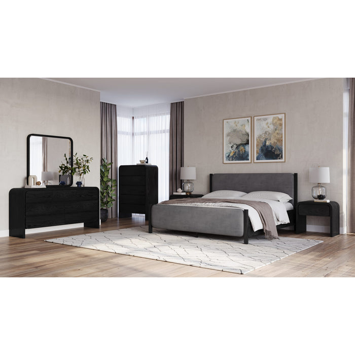 Modus Elora Wood and Velvet Upholstered Bed in Jet and Charcoal Image 5