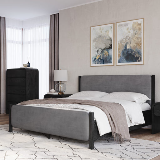 Modus Elora Wood and Velvet Upholstered Bed in Jet and CharcoalImage 1