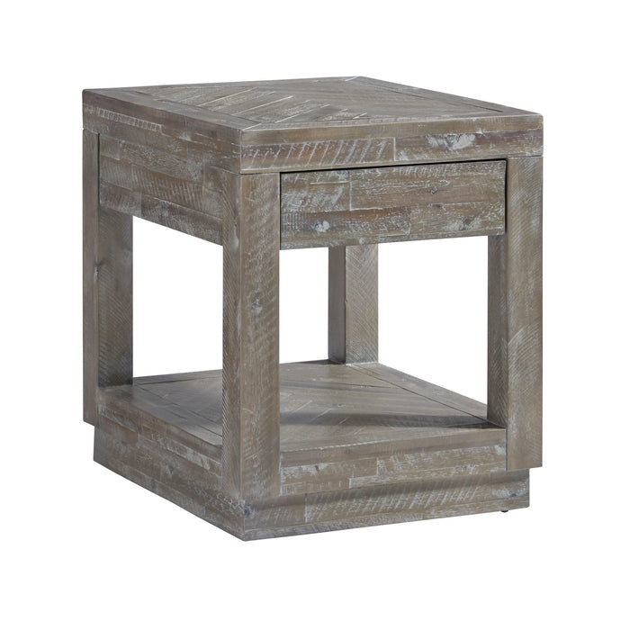 Modus Herringbone Solid Wood One Drawer End Table in Rustic LatteImage 2
