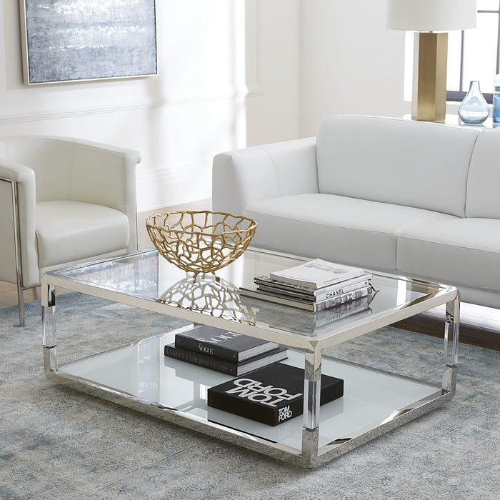Modus Furniture Jasper Coffee Table in Acrylic, White Glass and Polished Stainless Steel 655450307249 8YW421 Main Image